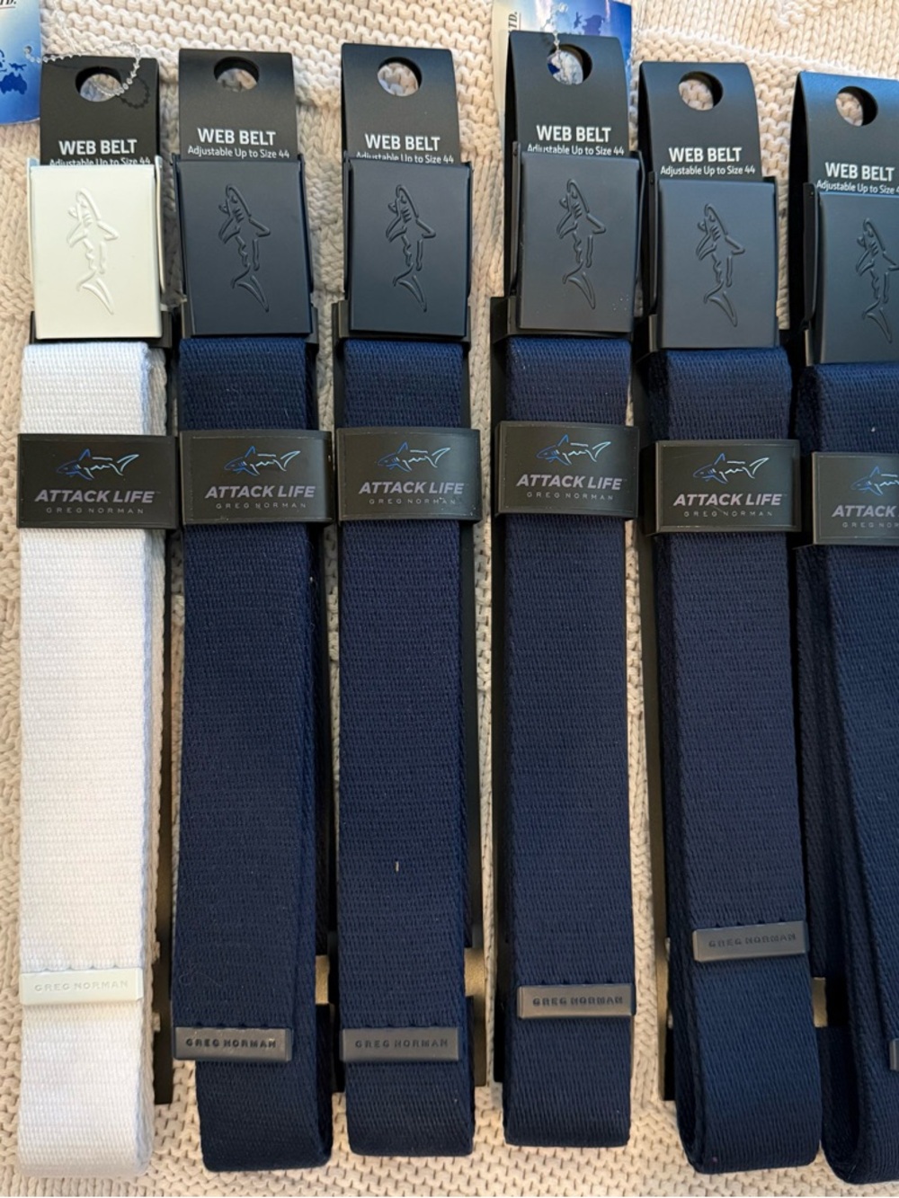 Greg Norman Attack Life Web Belt, Shark Logo on the Buckle, Fits up to 44" Waist